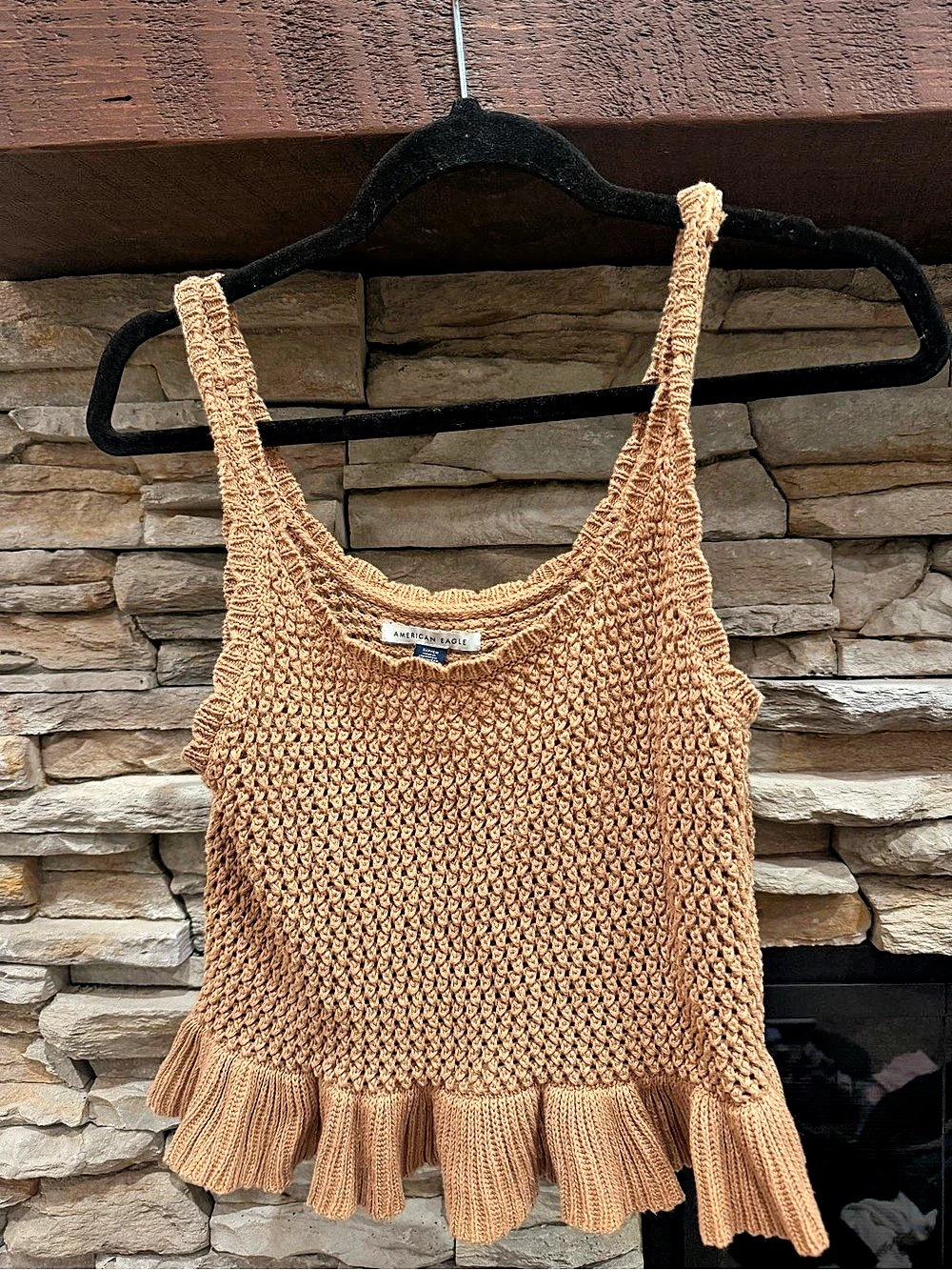 American Eagle AE Ruffle Hem V-Neck Sweater Tank Brown